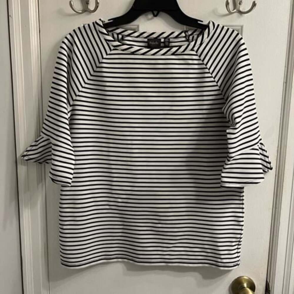 Rafaella Studio Black and White Sailor Collar Bell Sleeve Blouse Sz S